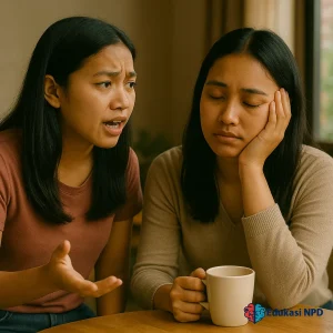 Dua perempuan indonesia ngobrol exhausted