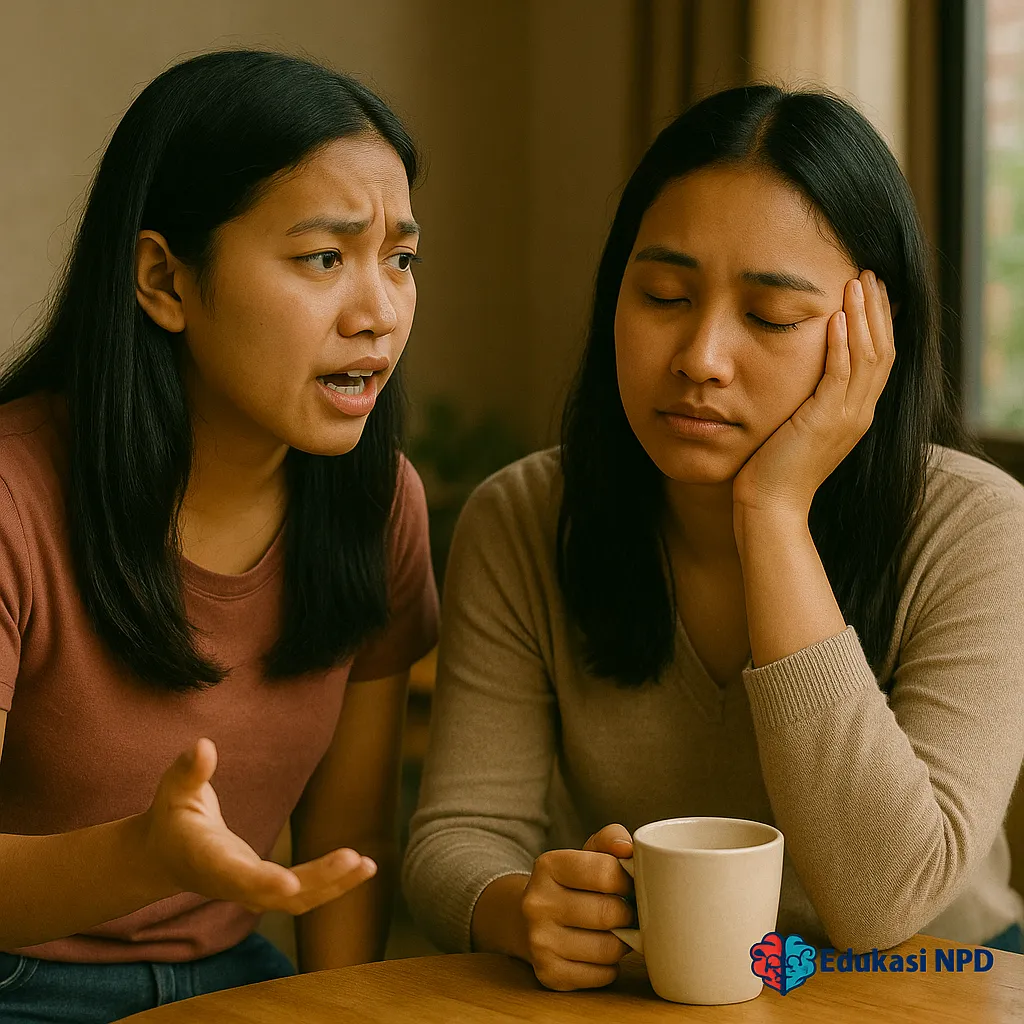 Dua perempuan indonesia ngobrol exhausted